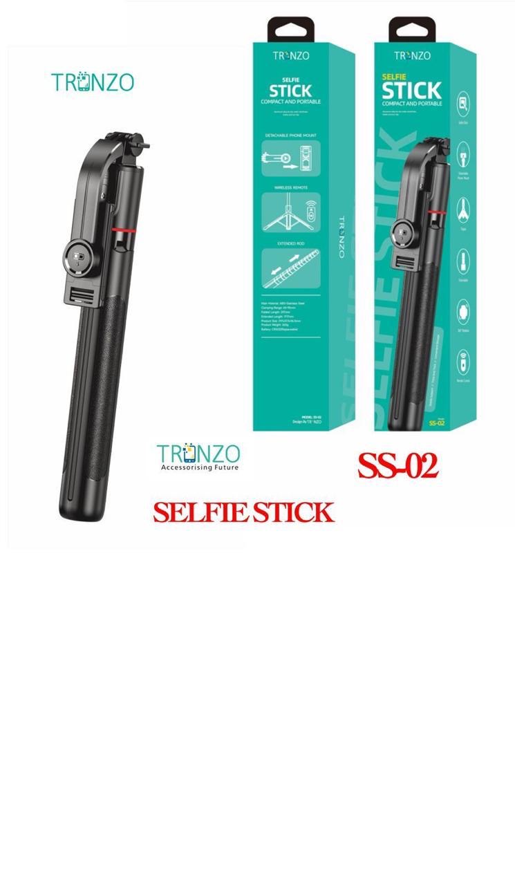 TRONZO SS-02 3-in-1 Selfie Stick Tripod with Bluetooth Remote | Extendable Mobile Stand for Android & iPhone