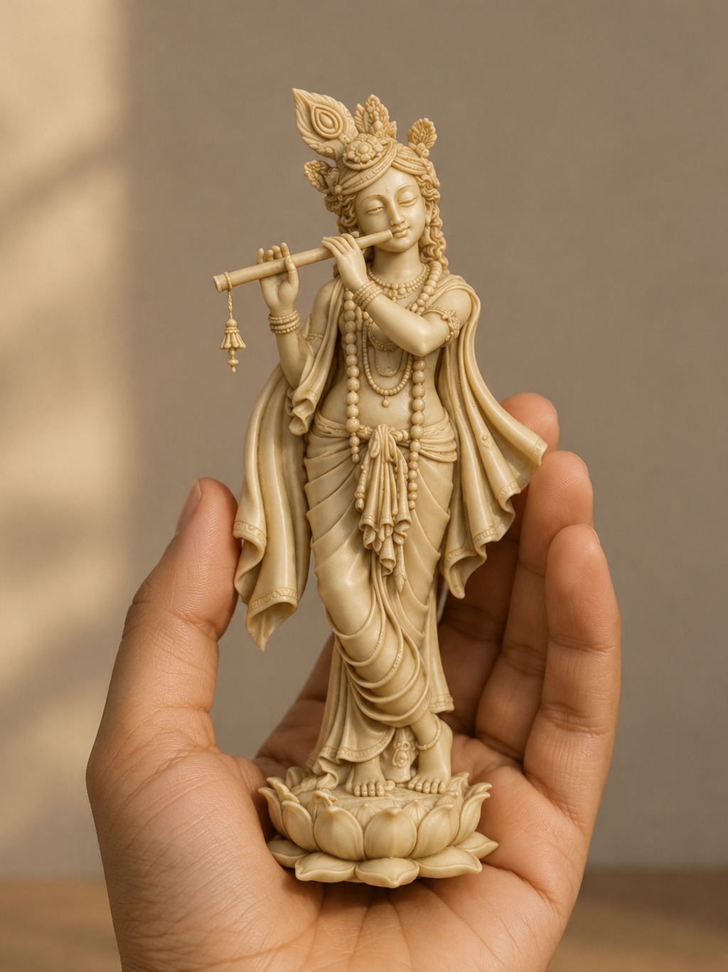 Premium 3D Printed Lord Krishna Statue - Smooth Ivory Finish