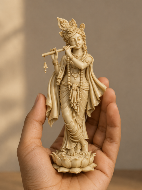 Premium 3D Printed Lord Krishna Statue - Smooth Ivory Finish