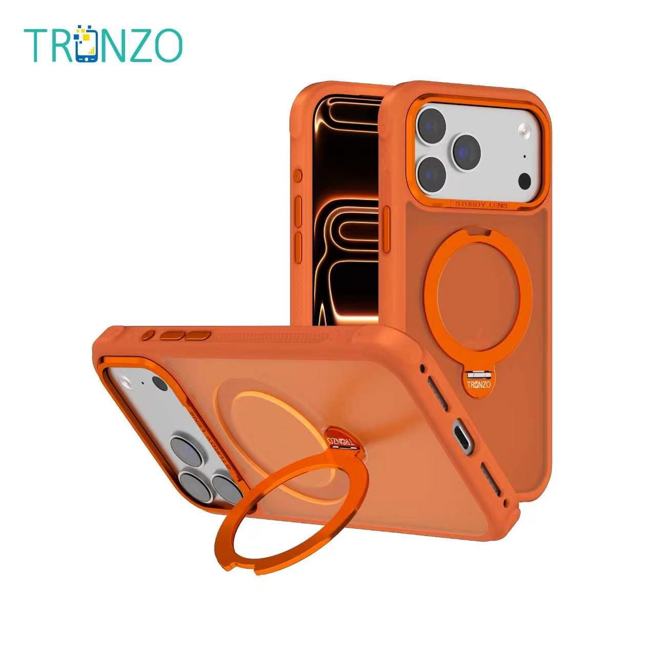 TRONZO Magnetic Ring Stand Case for iPhone | Shockproof Transparent MagSafe Cover with 360° Kickstand