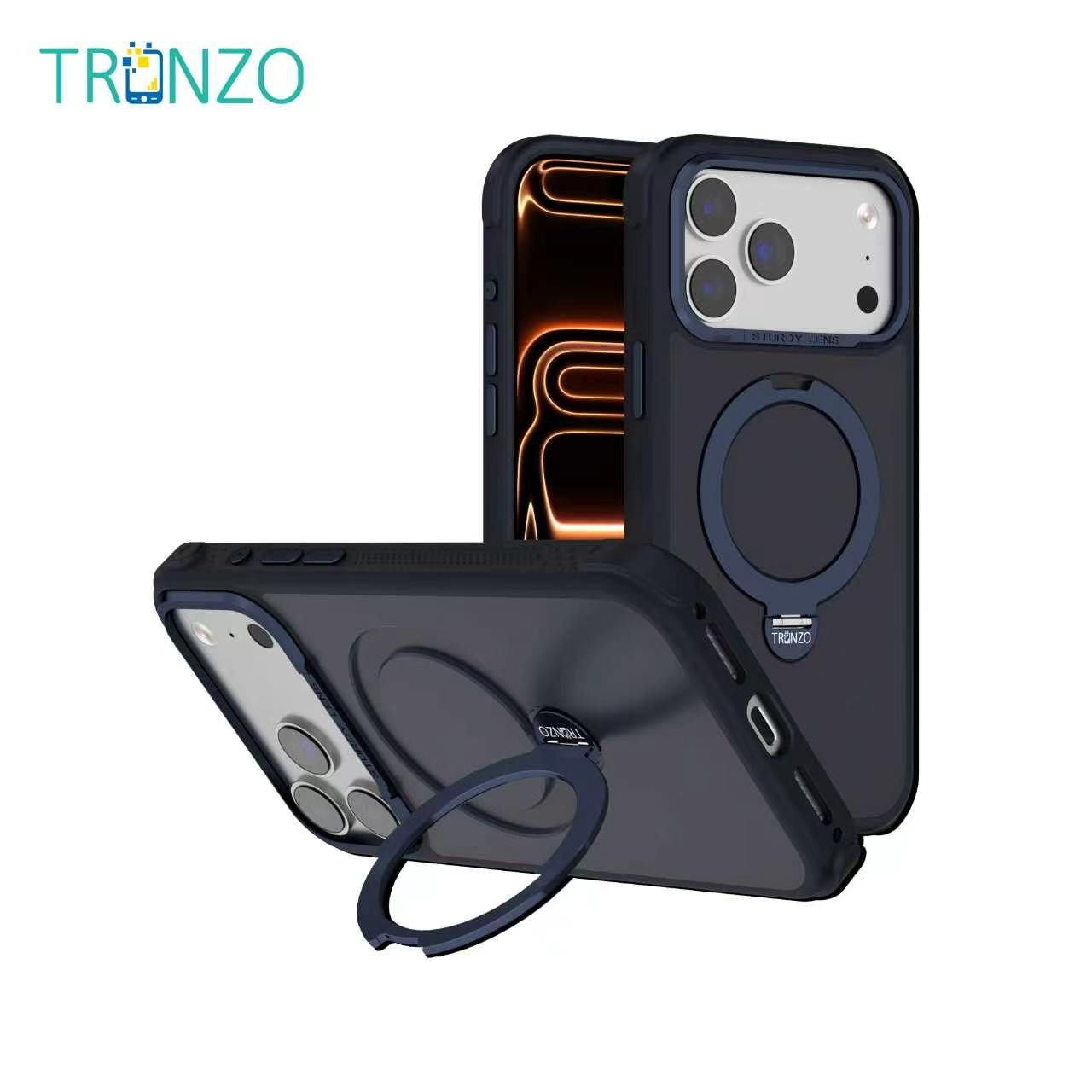 TRONZO Magnetic Ring Stand Case for iPhone | Shockproof Transparent MagSafe Cover with 360° Kickstand