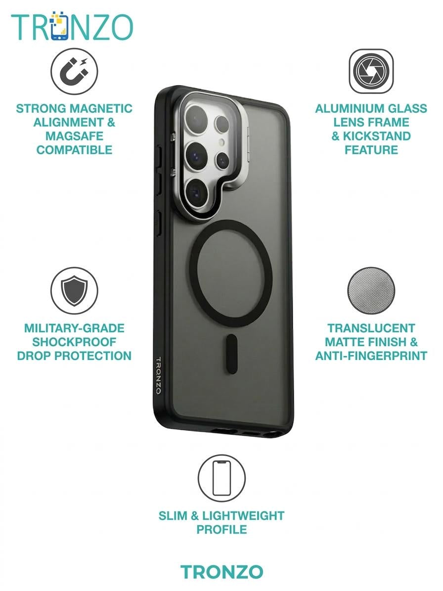 Tronzo Military-Grade Shockproof Translucent Case with MagSafe Alignment & Aluminum Glass Lens Frame for Galaxy S Ultra Series
