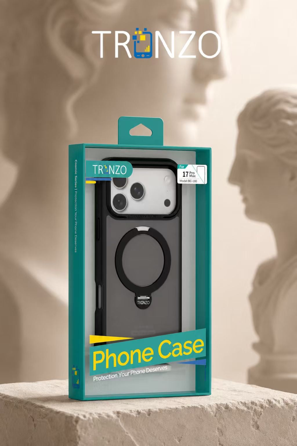 TRONZO Magnetic Ring Stand Case for iPhone | Shockproof Transparent MagSafe Cover with 360° Kickstand