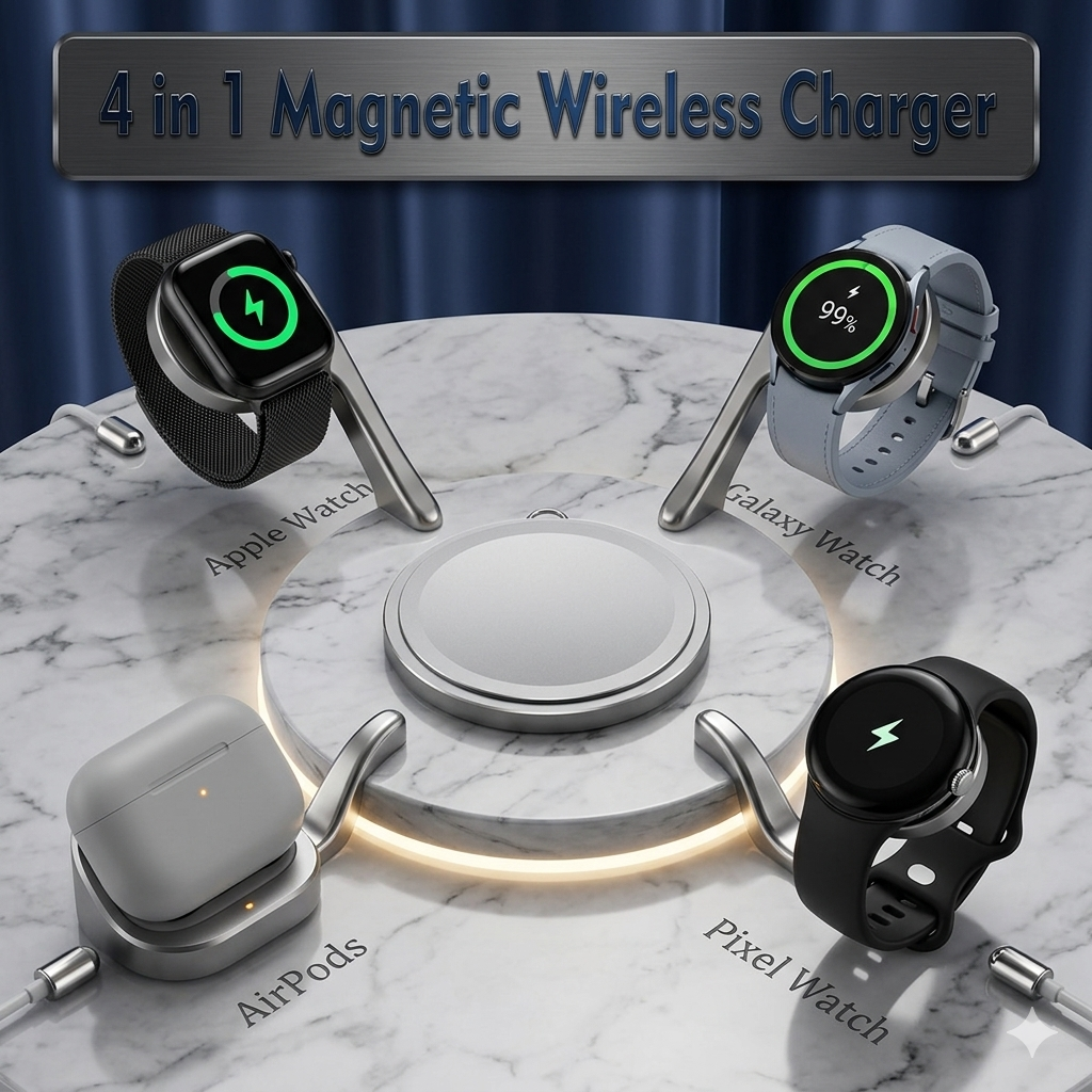 Tronzo 4-in-1 Magnetic Wireless Charger for Apple Watch, Galaxy Watch & AirPods