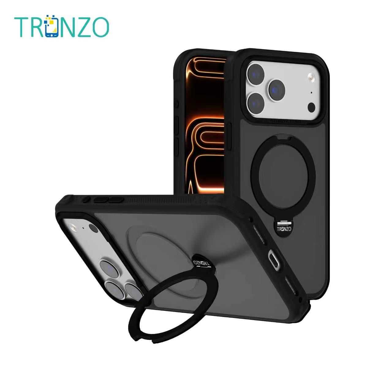 TRONZO Magnetic Ring Stand Case for iPhone | Shockproof Transparent MagSafe Cover with 360° Kickstand
