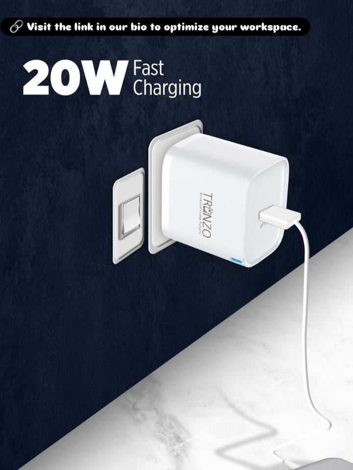 TRONZO 20W Ultra Fast Charger | Type-C Power Delivery (PD) Adapter for iPhone & Android | Compact Travel Charger