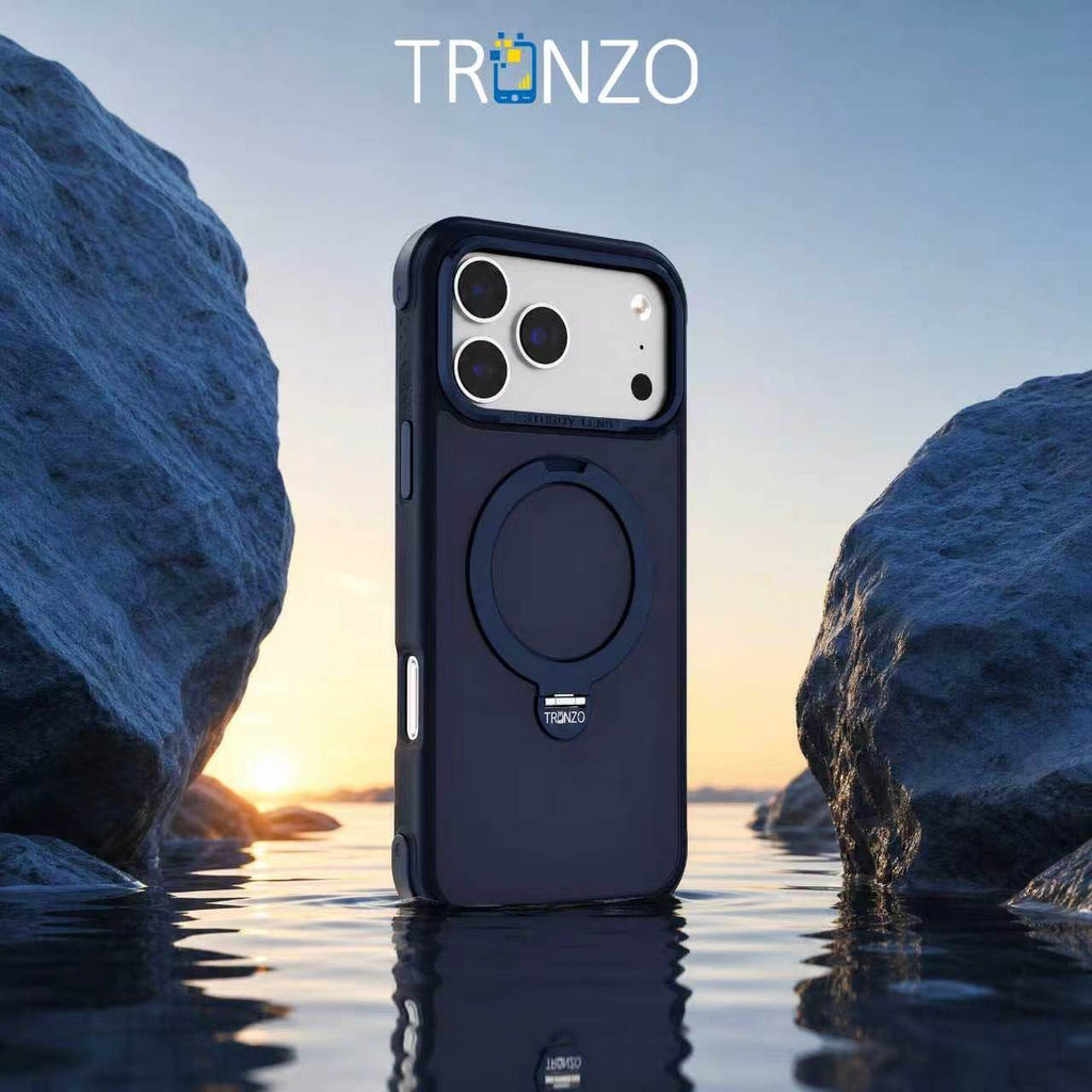 TRONZO Magnetic Ring Stand Case for iPhone | Shockproof Transparent MagSafe Cover with 360° Kickstand