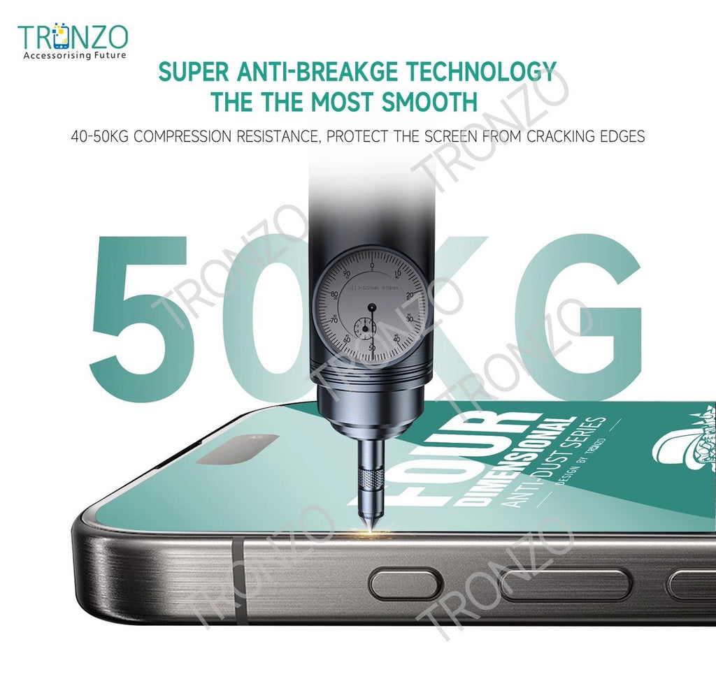 Tronzo Four Dimensional Anti-Dust HD Tempered Glass Screen Protector – 9H Hardness, 50KG Compression Resistance & iPhone & samsung galaxy all models available