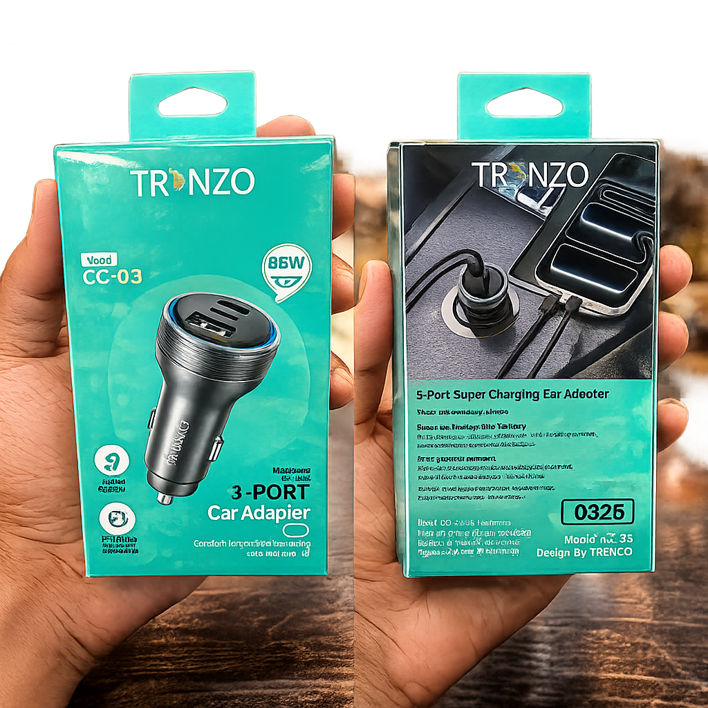 TRONZO CC-03 85W PD Fast Charging Car Charger | 3-Port USB-C + USB-A Car
