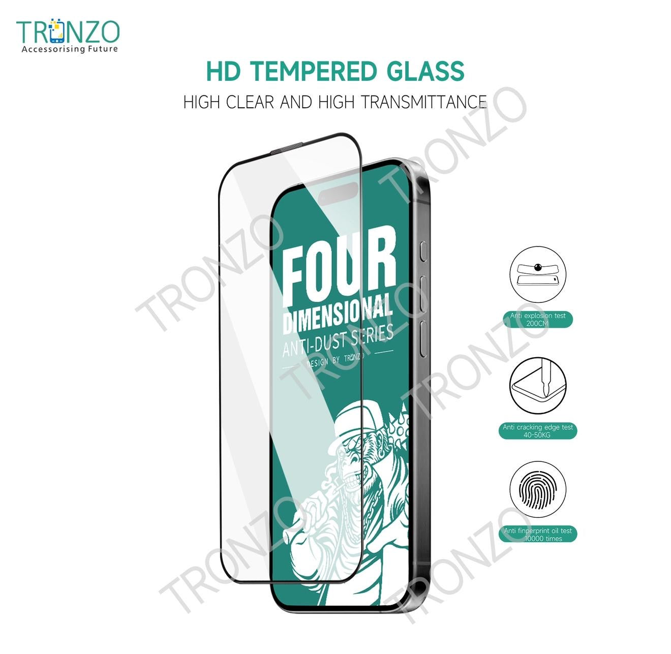 Tronzo Four Dimensional Anti-Dust HD Tempered Glass Screen Protector – 9H Hardness, 50KG Compression Resistance & iPhone & samsung galaxy all models available