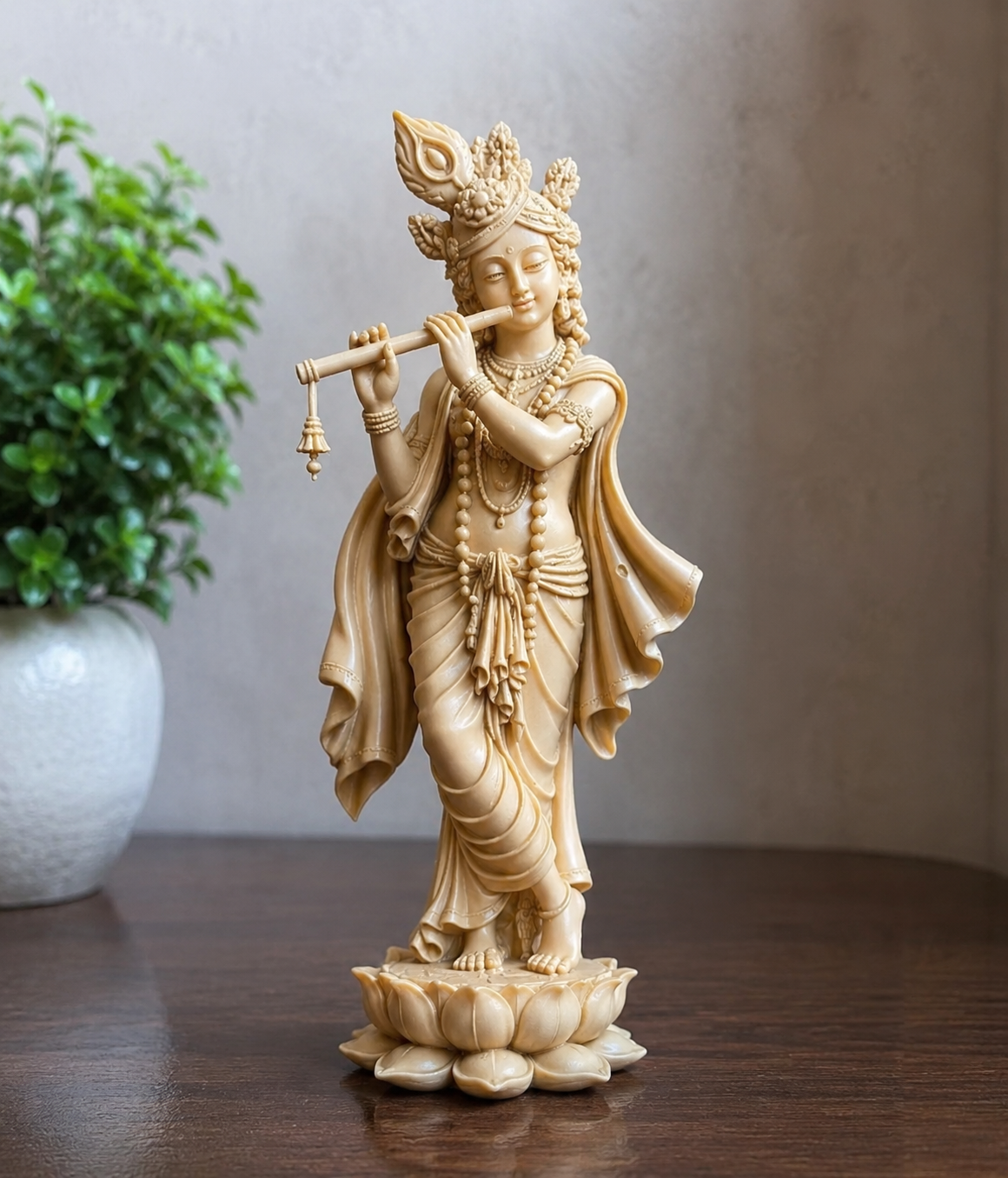 Premium 3D Printed Lord Krishna Statue - Smooth Ivory Finish