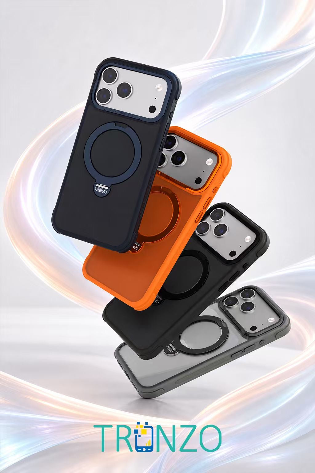 TRONZO Magnetic Ring Stand Case for iPhone | Shockproof Transparent MagSafe Cover with 360° Kickstand