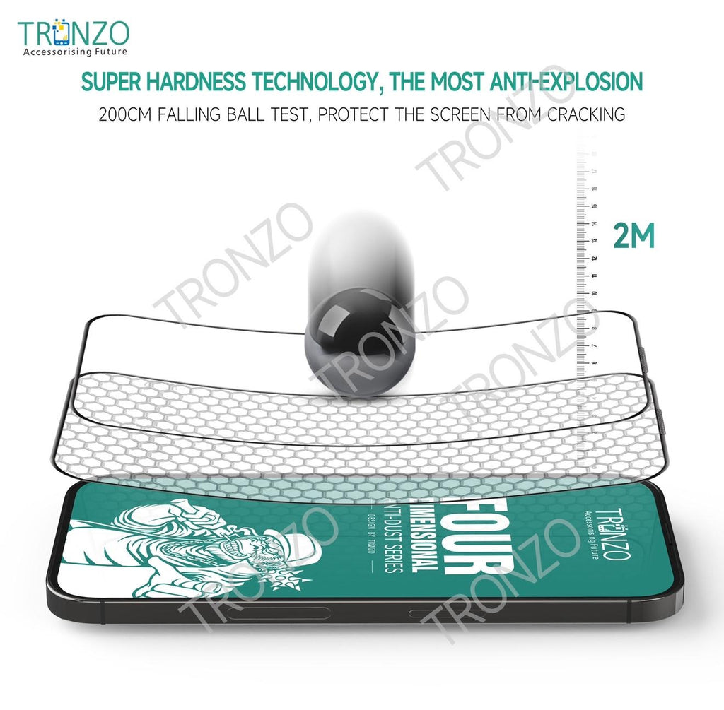 Tronzo Four Dimensional Anti-Dust HD Tempered Glass Screen Protector – 9H Hardness, 50KG Compression Resistance & iPhone & samsung galaxy all models available