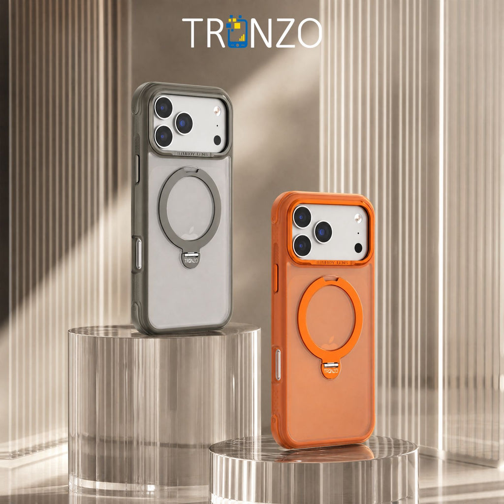 TRONZO Magnetic Ring Stand Case for iPhone | Shockproof Transparent MagSafe Cover with 360° Kickstand