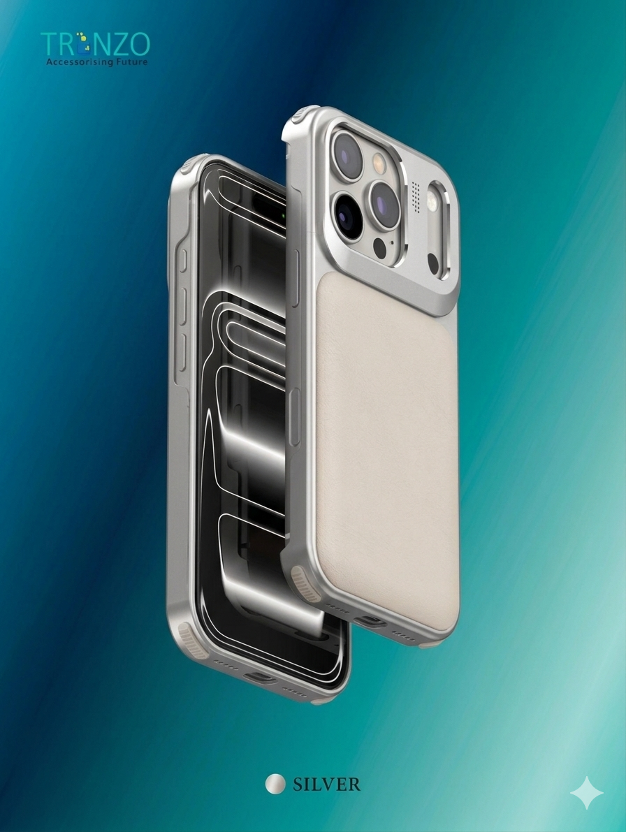 TRONZO iPhone 17 Pro Max Case | Sleek Metallic Frame Matte Leather Cover with Built-in Magnet